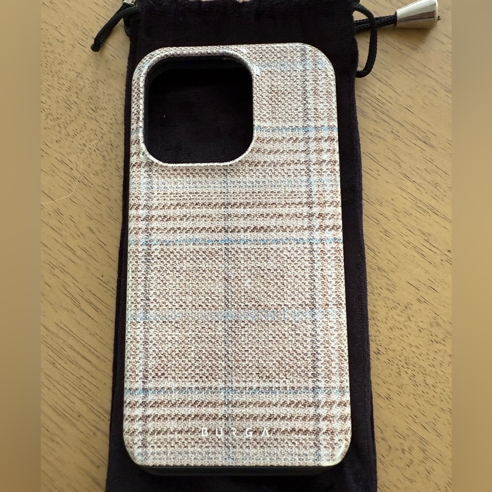 Burga Plaid Phone Case - Brown and Blue - iPhone 14 Pro
